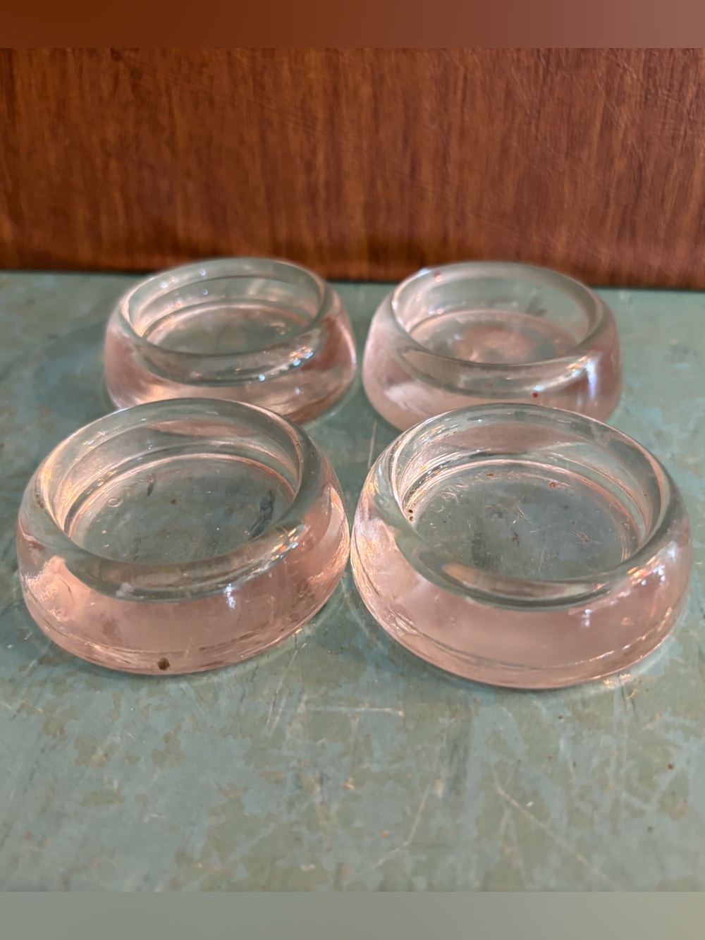 Set 4 vintage glass furniture coasters sliders